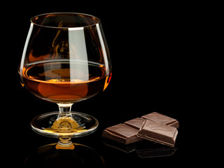 Chocolate and cognac in a glass