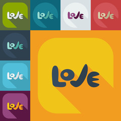 Flat modern design with shadow icons love