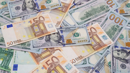 Obraz na płótnie Canvas Two leading hard currencies - US Dollar and Euro 