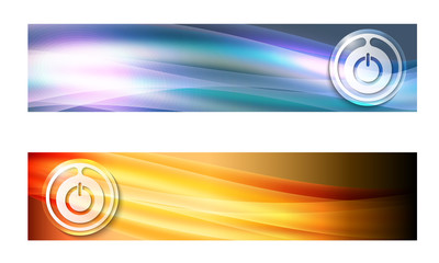 Set of two banners with waves and power button