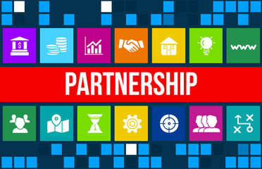 Partnership concept image with business icons and copyspace.