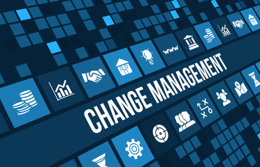 Change management concept image with business icons and copyspace.
