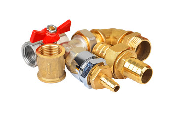 Plumbing fitting and ball valve, isolated on white background