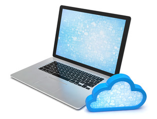 Laptop with cloud computing symbol. 3d render