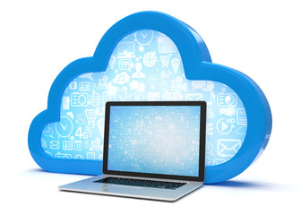 3d cloud symbol and laptop