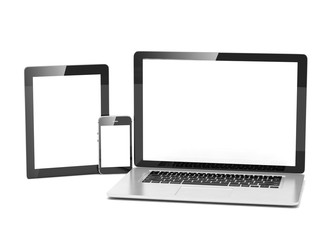 laptop, tablet, phone, on white