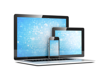laptop, tablet, phone, on white
