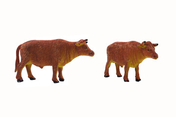 Isolated bull toy photo. Isolated bull toy side and angle view.