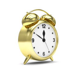Gold alarm clock on white