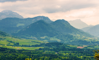 View of French Alps with mountains Julioz and Trelod