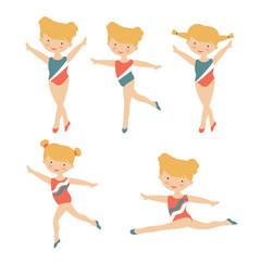 Adorable little gymnast girls characters set
