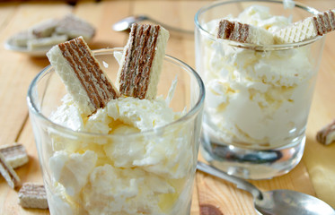 thick Greek yoghurt with chocolate waffles