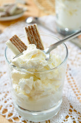 thick Greek yoghurt with chocolate waffles