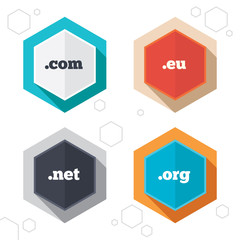 Top-level domains signs. Com, Eu, Net and Org.