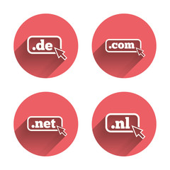 Top-level domains signs. De, Com, Net and Nl.