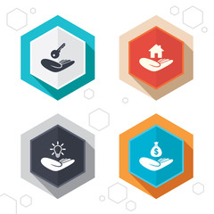 Helping hands icons. Protection and insurance.