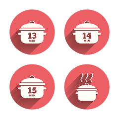Cooking pan icons. Boil fifteen minutes.