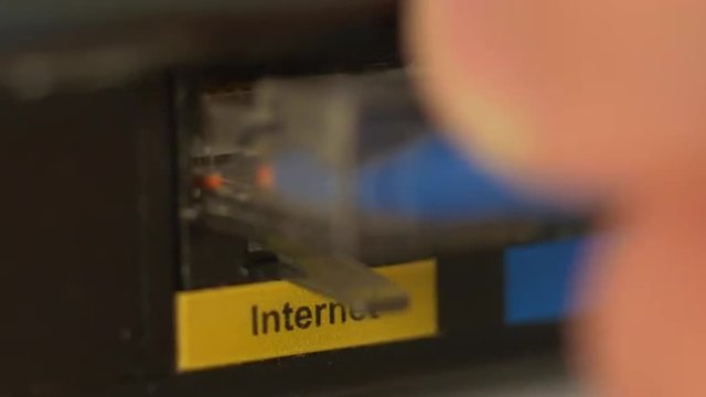 Internet router hookup close up