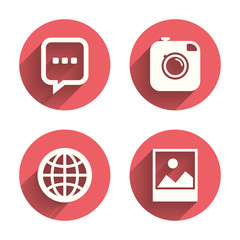 Social media icons. Chat speech bubble and Globe