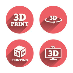 3d technology icons. Printer, rotation arrow.