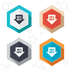 Sale arrow tag icons. Discount off symbols.