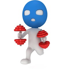 3d man in mask running with weights