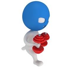 3d man in mask running with weights
