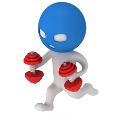 3d man in mask running with weights