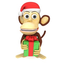 3d funny monkey with gift