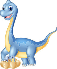 Happy mother dinosaur with baby dinosaur hatching © tigatelu