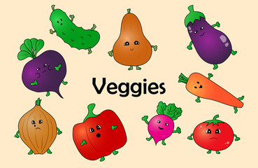 Fototapeta premium Cartoon Vector Illustration of Funny Vegetables