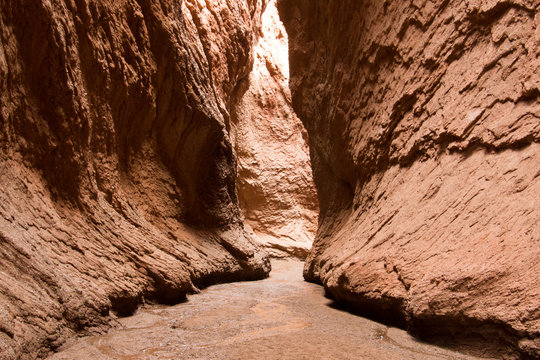 Narrow way out of the red hill canyon in Xinjiang China