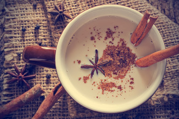 masala chai tea with spices and star Anise, cinnamon stick
