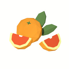 Low Poly Oranges / Low poly art-style whole orange, and orange slices, isolated on white background 