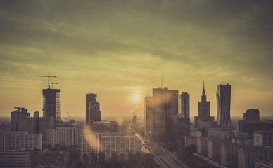 Warsaw Downtown Sunrise aerial view © marchello74