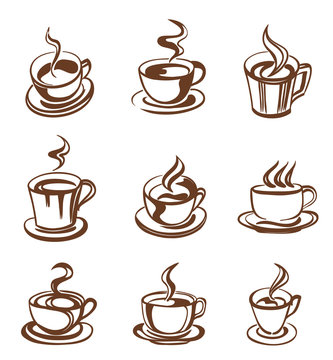 set of coffee cup in line-art style. vector