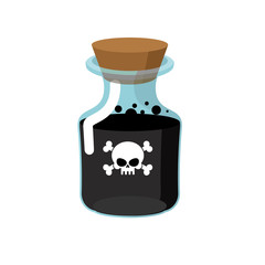 Poison. Bottle with a black liquid. Glass magic Bank with skull