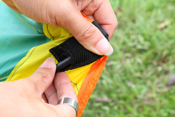 push the tent pole to socket of tent  