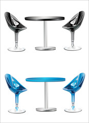 modern chairs and table on the white background