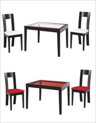 modern chairs and table on the white background