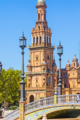 Bell Tower in the famous Plaza of Spain in Seville, Spain