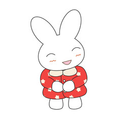 Cute cartoon bunny girl in a pretty pink dress.