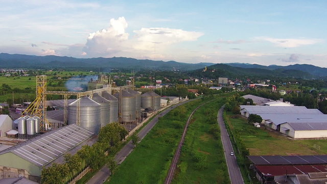 aerial view of Industrial Estate northern with railway transport thailand 