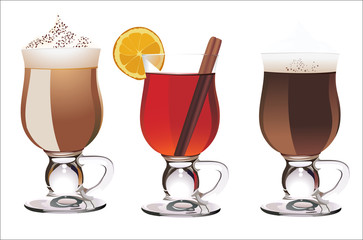 set with different cocktails on white background