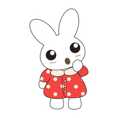 Cute cartoon bunny girl in a pretty pink dress. 