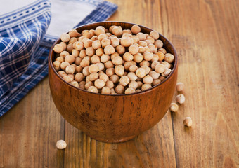 Chickpeas in a wooden bowl.