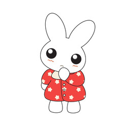 Cute cartoon bunny girl in a pretty pink dress. 