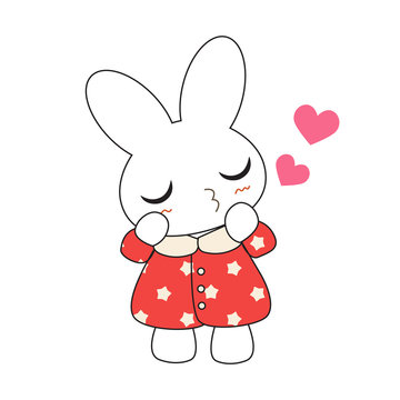 Cute cartoon bunny girl in a pretty pink dress.
