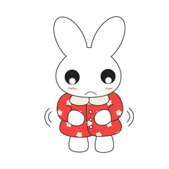 Cute cartoon bunny girl in a pretty pink dress. 