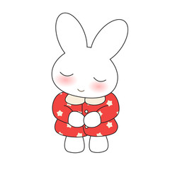 Cute cartoon bunny girl in a pretty pink dress. 